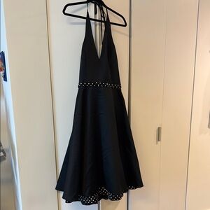 Jessica McClintock Elegant Black Halter Dress with Pearl Accents